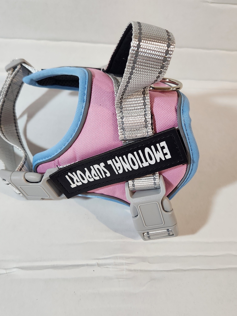 Emotional Support Pink & Blue Padded Dog Harness with Reflective Straps